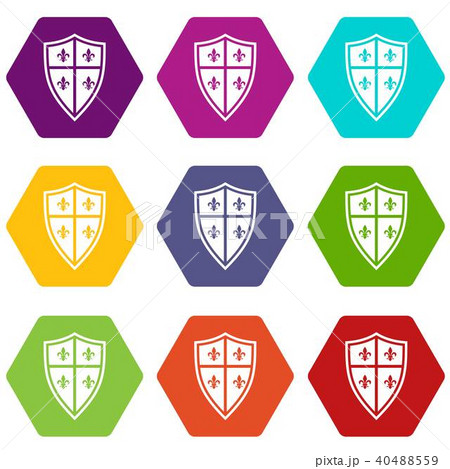 Royal shield icon set color hexahedron 40488559