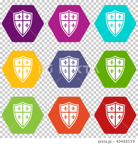 Royal shield icon set color hexahedron 40488559