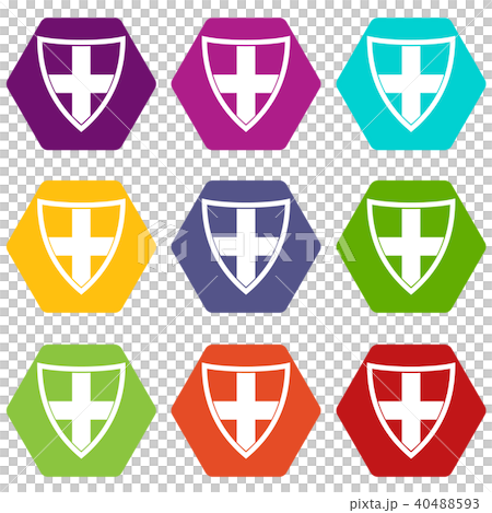 Shield for protection icon set color hexahedron Shield for protection icon set color hexahedron 40488593