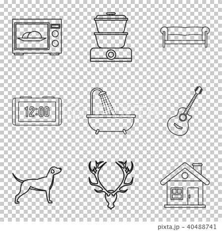 Comfortable house icons set, outline style Comfortable house icons set, outline style 40488741