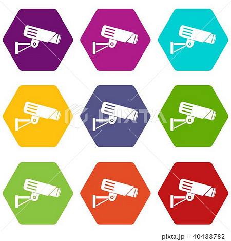 Security camera icon set color hexahedron 40488782