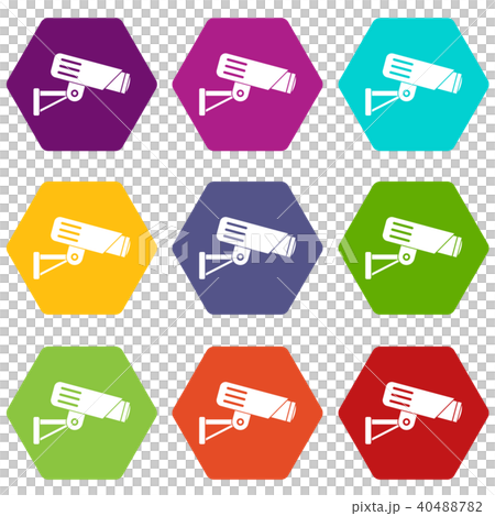 Security camera icon set color hexahedron 40488782