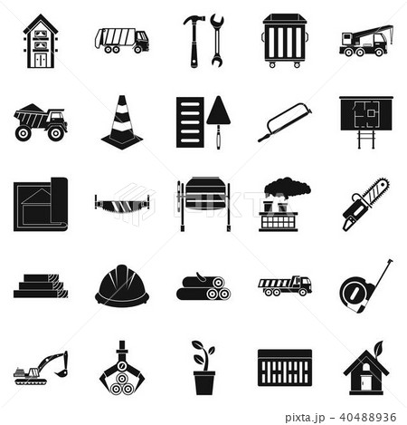 Sturdy house icons set, simple style Sturdy house icons set, simple style 40488936
