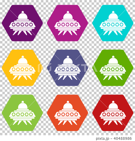 Alien spaceship icon set color hexahedron Alien spaceship icon set color hexahedron 40488986