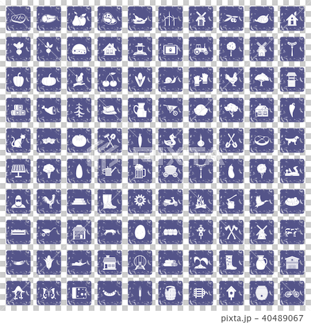 100 farm icons set grunge sapphire 40489067
