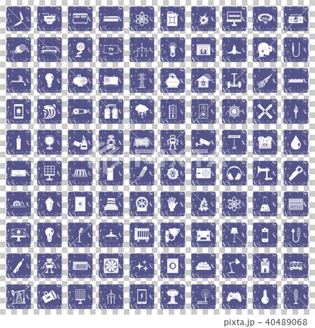 100 energy icons set grunge sapphire 40489068