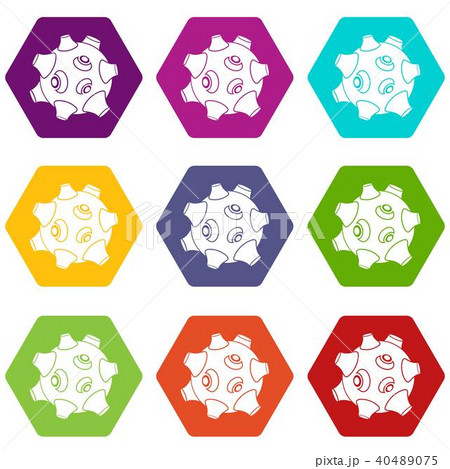 Moon with craters icon set color hexahedron Moon with craters icon set color hexahedron 40489075
