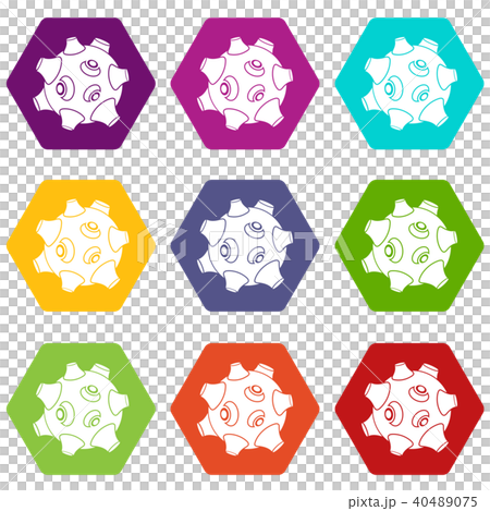 Moon with craters icon set color hexahedron Moon with craters icon set color hexahedron 40489075