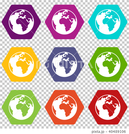 Earth globe icon set color hexahedron 40489106