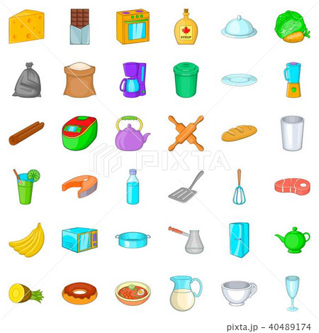 Kitchen utensil icons set, cartoon style 40489174