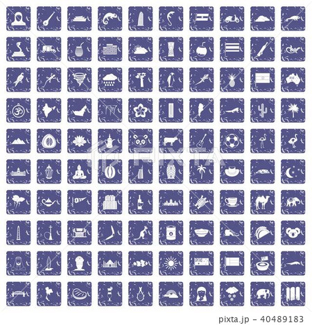 100 exotic animals icons set grunge sapphire 40489183
