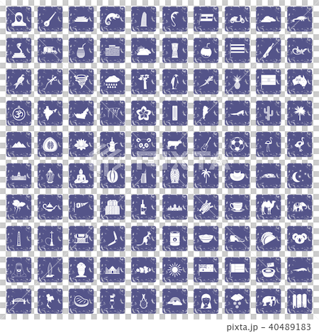 100 exotic animals icons set grunge sapphire 40489183