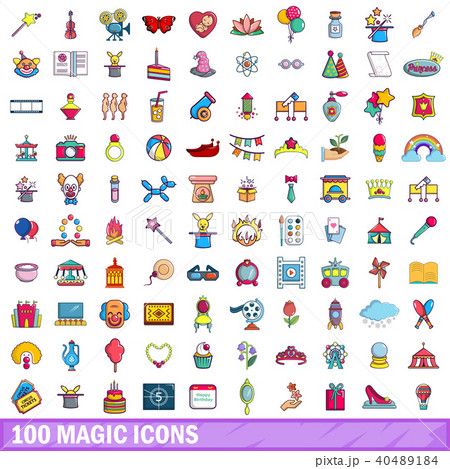 100 magic icons set, cartoon style 100 magic icons set, cartoon style 40489184