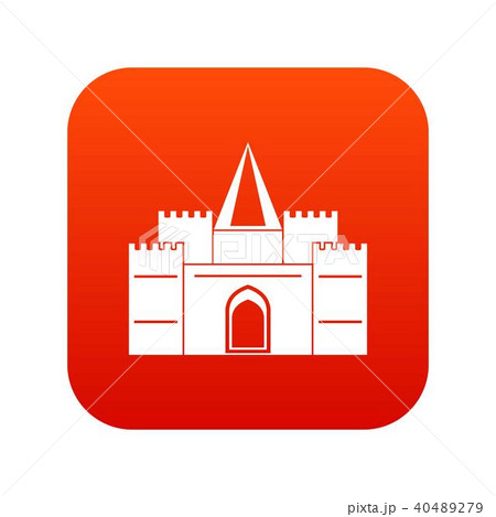 Residential mansion with towers icon digital red 40489279