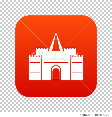 Residential mansion with towers icon digital red 40489279