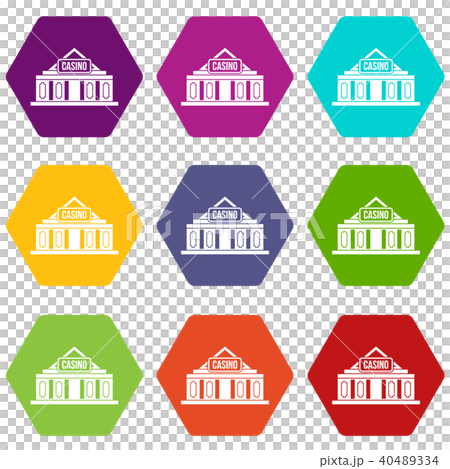 Casino building icon set color hexahedron Casino building icon set color hexahedron 40489334
