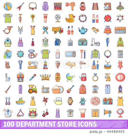 100 department store icons set, cartoon style 40489405