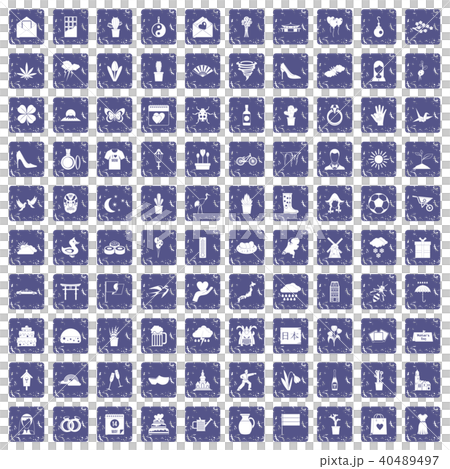 100 flowers icons set grunge sapphire 40489497