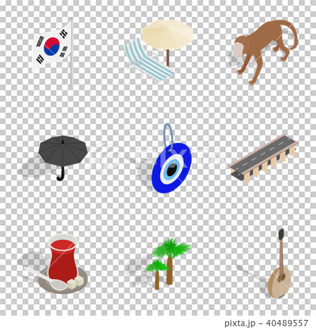 Korean spirit icons set, isometric style 40489557