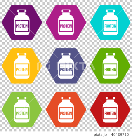 Nutritional supplement for athletes icon set color hexahedron Nutritional supplement for athletes icon set color hexahedron 40489710