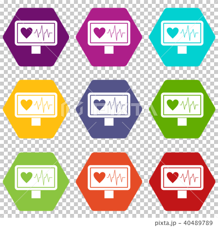 Heartbeat icon set color hexahedron 40489789