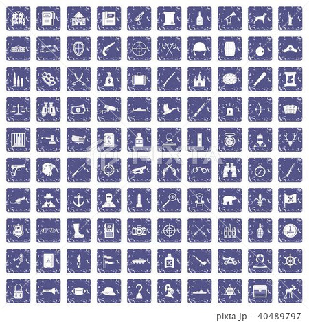 100 guns icons set grunge sapphire 40489797