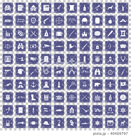100 guns icons set grunge sapphire 40489797