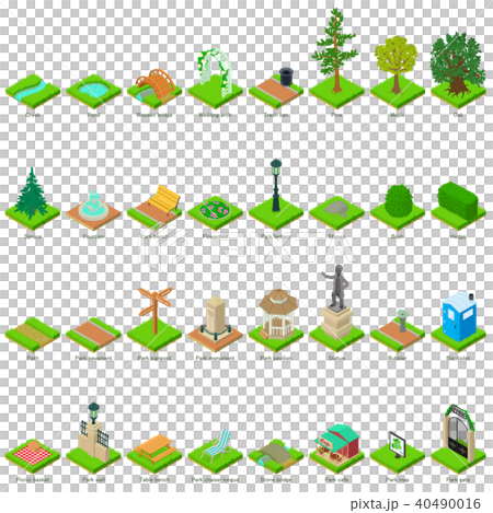 Park nature elements icons set, isometric style 40490016