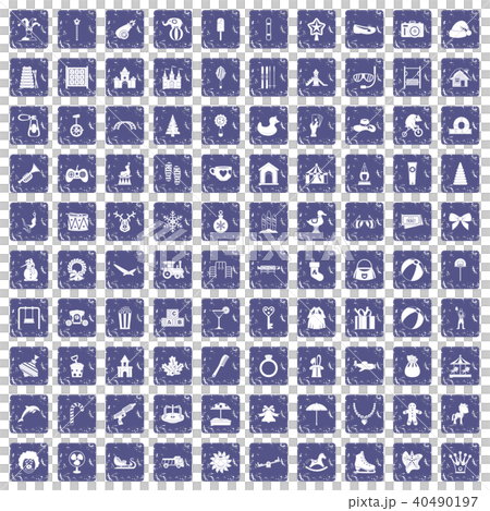 100 happy childhood icons set grunge sapphire 40490197