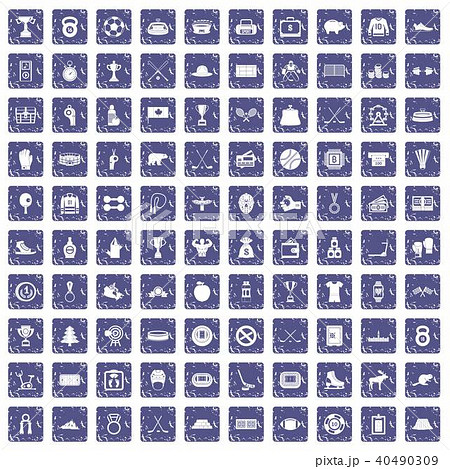 100 hockey icons set grunge sapphire 40490309