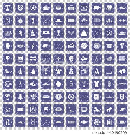 100 hockey icons set grunge sapphire 40490309