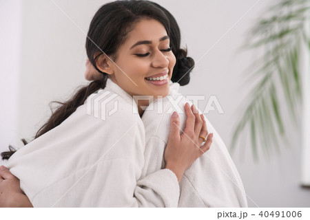 Cheerful attractive woman showing her feelings Cheerful attractive woman showing her feelings 40491006