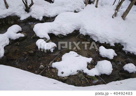 清流　水辺　積雪 40492483