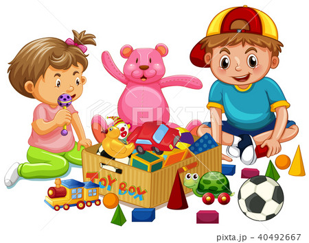 Brother And Sister Playing Toysのイラスト素材 40492667 Pixta