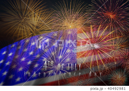 Multicolor Fireworks Celebrate over the United state of America USA flag background, Independence day concept 40492981
