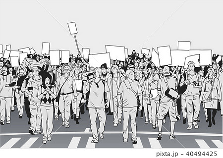 People marching on street with blank signs 40494425