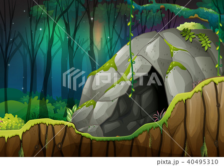 Stone Cave In The Dark Forestのイラスト素材