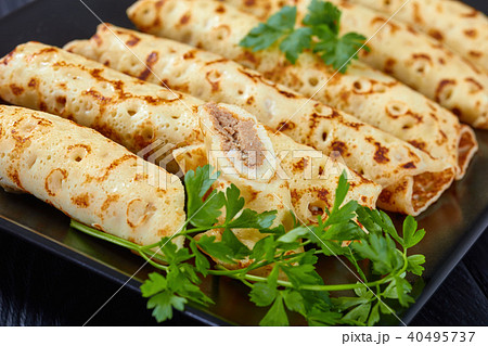 chicken cheese pate stuffed crepes, close-up 40495737