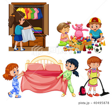 Good Children Doing Housework on White Background 40495878