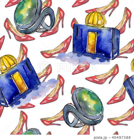 Fashionable accessories sketch fashion glamour illustration in a watercolor style pattern. Fashionable accessories sketch fashion glamour illustration in a watercolor style pattern. 40497388