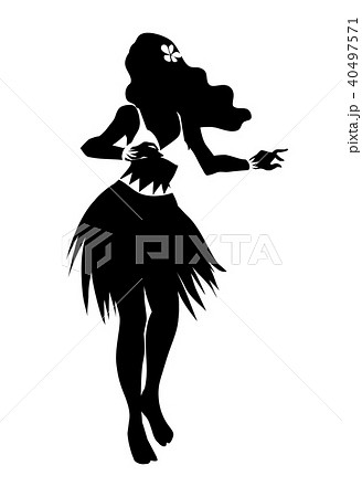 フラダンスを踊る女性のシルエットイラスト 黒単色のイラスト素材 40497571 Pixta