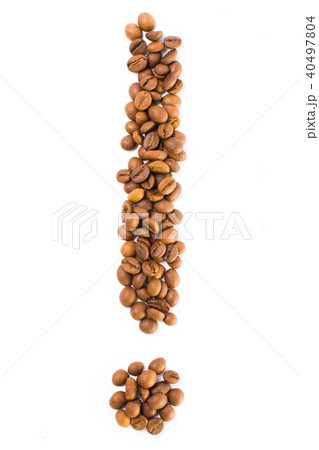 An exclamation mark of coffee beans on a white background 40497804