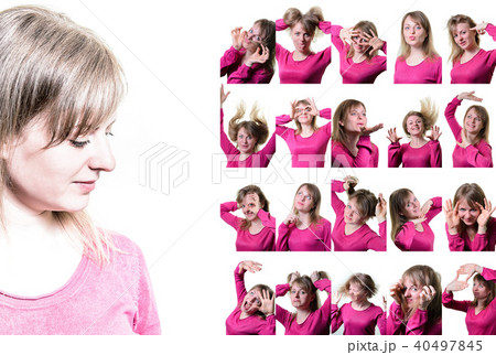 Collage of portraits of a girl. Different emotions 40497845