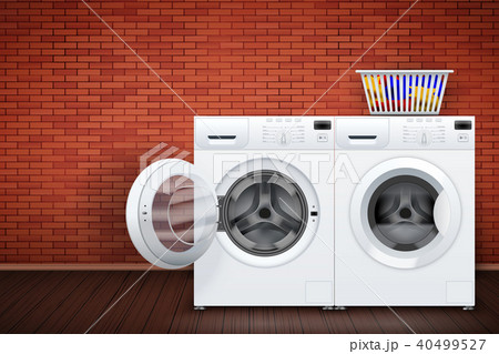 Laundry room of brick wall and washing machine Laundry room of brick wall and washing machine 40499527