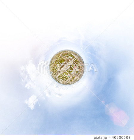 Aerial city view with crossroads and roads, houses, buildings, parks and parking lots. Sunny summer Aerial city view with crossroads and roads, houses, buildings, parks and parking lots. Sunny summer 40500503