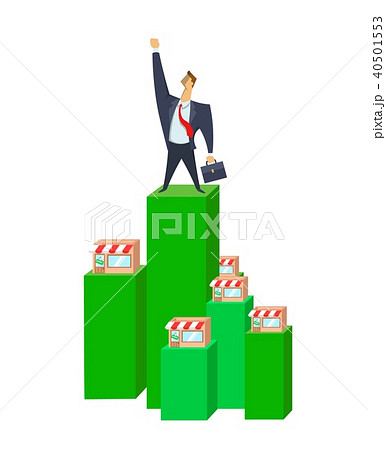 Businessman on top of growing franchise. Franchise, trading network. Concept flat vector 40501553