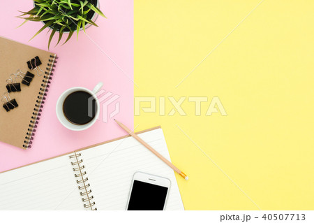 Creative flat lay photo of workspace desk. Creative flat lay photo of workspace desk. 40507713