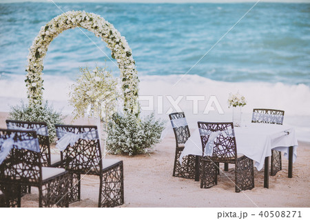 Beach wedding venue flower decoration ocean view 40508271