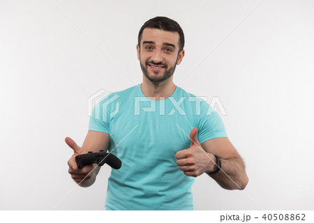 Joyful happy man showing OK sign Joyful happy man showing OK sign 40508862