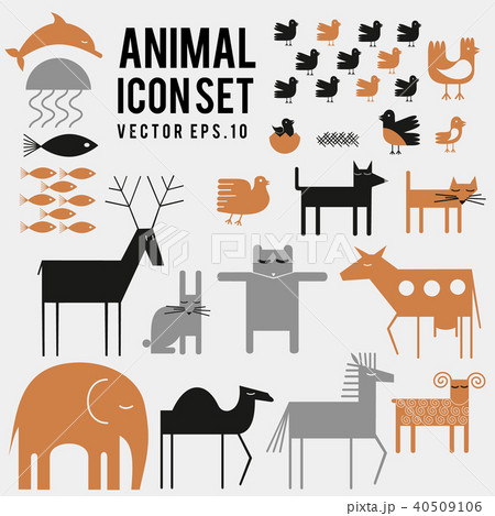 Vector set of animal, bird, fish icons. Cute illustrations isolated on a grey background. 40509106